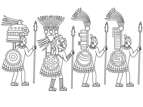 Aztec Warriors Coloring Page